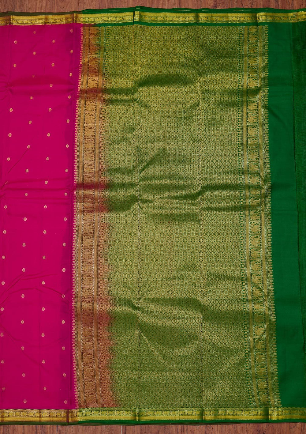 Rani Pink Zariwork Pure Silk Designer Unstitched Saree - Koskii