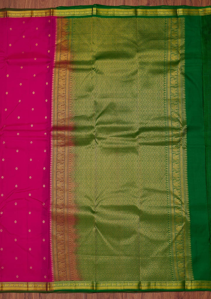 Rani Pink Zariwork Pure Silk Designer Unstitched Saree - Koskii