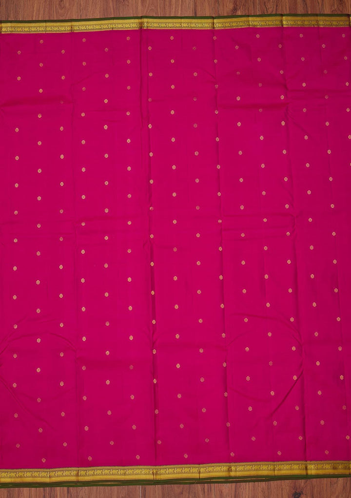 Rani Pink Zariwork Pure Silk Designer Unstitched Saree - Koskii