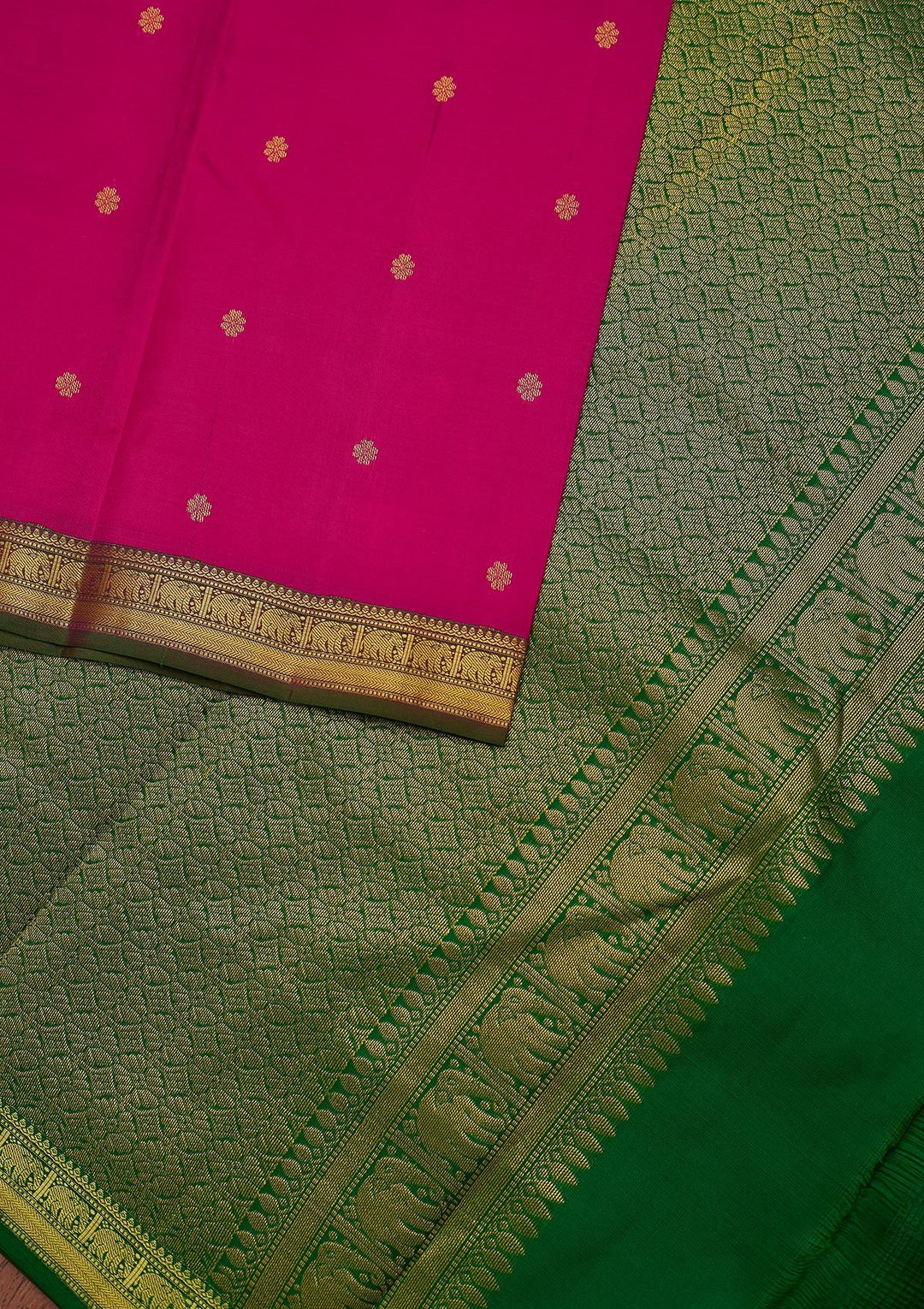Rani Pink Zariwork Pure Silk Designer Unstitched Saree - Koskii