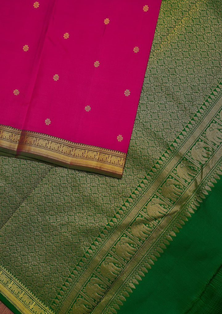 Rani Pink Zariwork Pure Silk Designer Unstitched Saree - Koskii