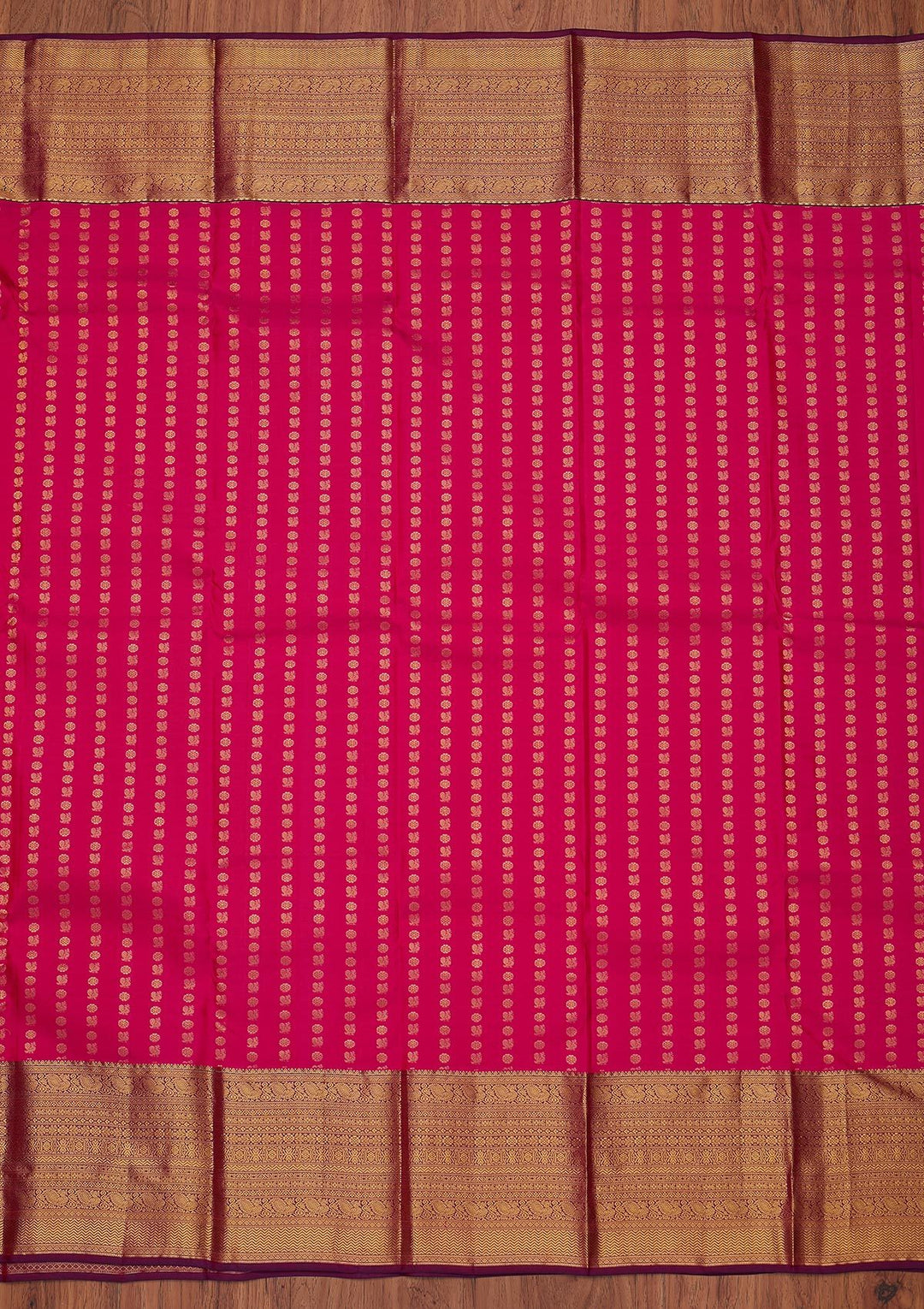 Rani Pink Zariwork Pure Silk Designer Unstitched Saree - Koskii