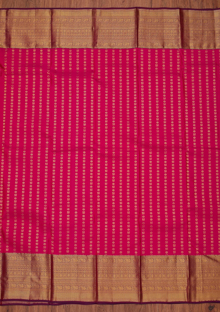 Rani Pink Zariwork Pure Silk Designer Unstitched Saree - Koskii