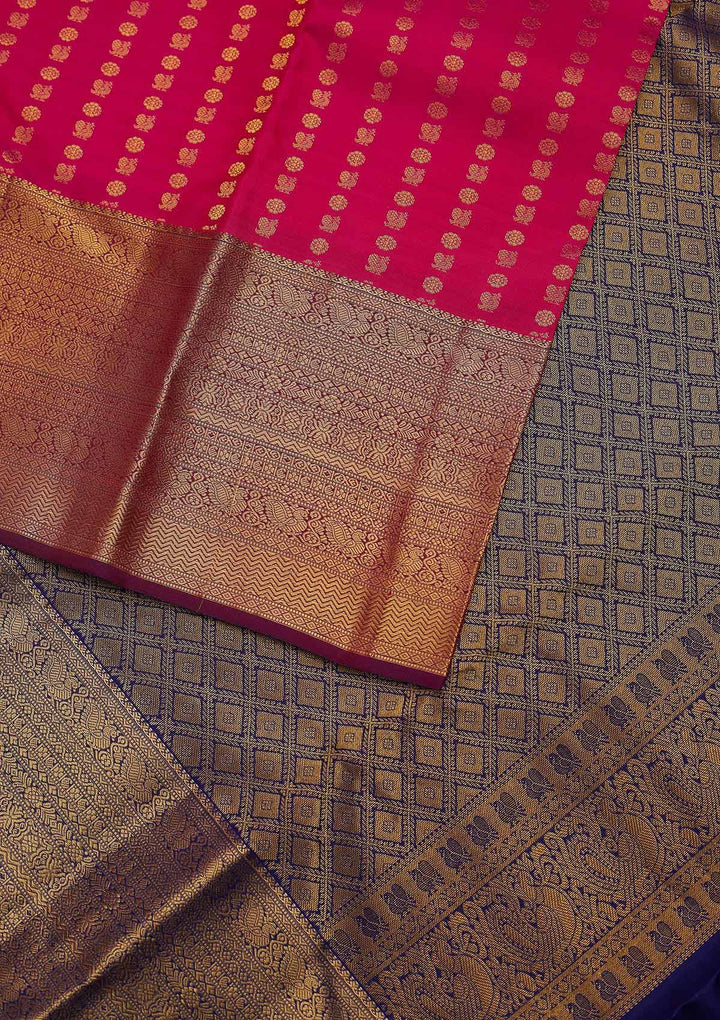 Rani Pink Zariwork Pure Silk Designer Unstitched Saree - Koskii