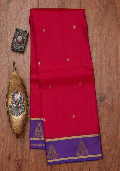 Rani Pink Zariwork Pure Silk Designer Unstitched Saree - Koskii