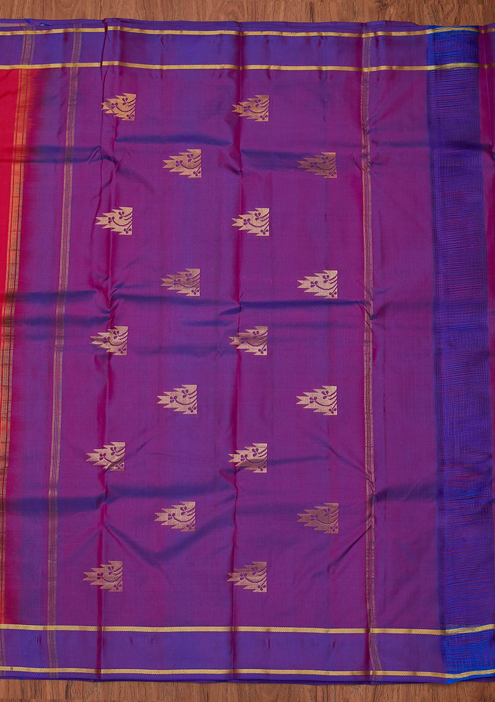 Rani Pink Zariwork Pure Silk Designer Unstitched Saree - Koskii
