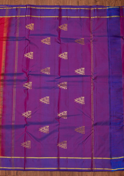 Rani Pink Zariwork Pure Silk Designer Unstitched Saree - Koskii