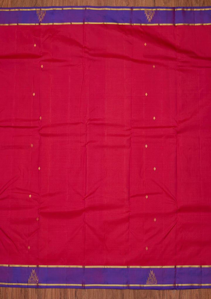 Rani Pink Zariwork Pure Silk Designer Unstitched Saree - Koskii