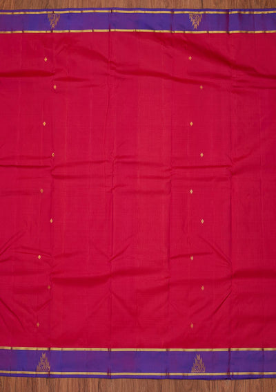 Rani Pink Zariwork Pure Silk Designer Unstitched Saree - Koskii