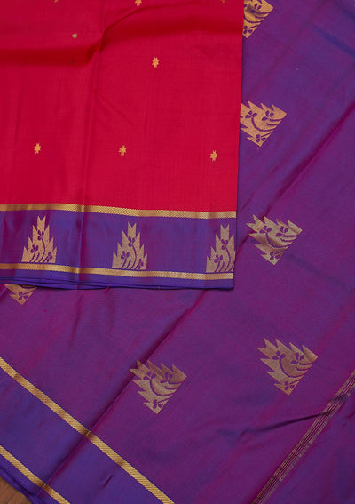 Rani Pink Zariwork Pure Silk Designer Unstitched Saree - Koskii