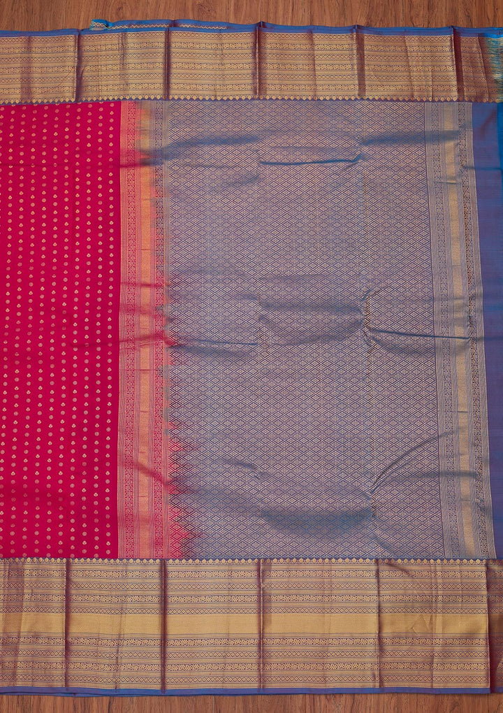 Rani Pink Zariwork Pure Silk Designer Unstitched Saree - Koskii