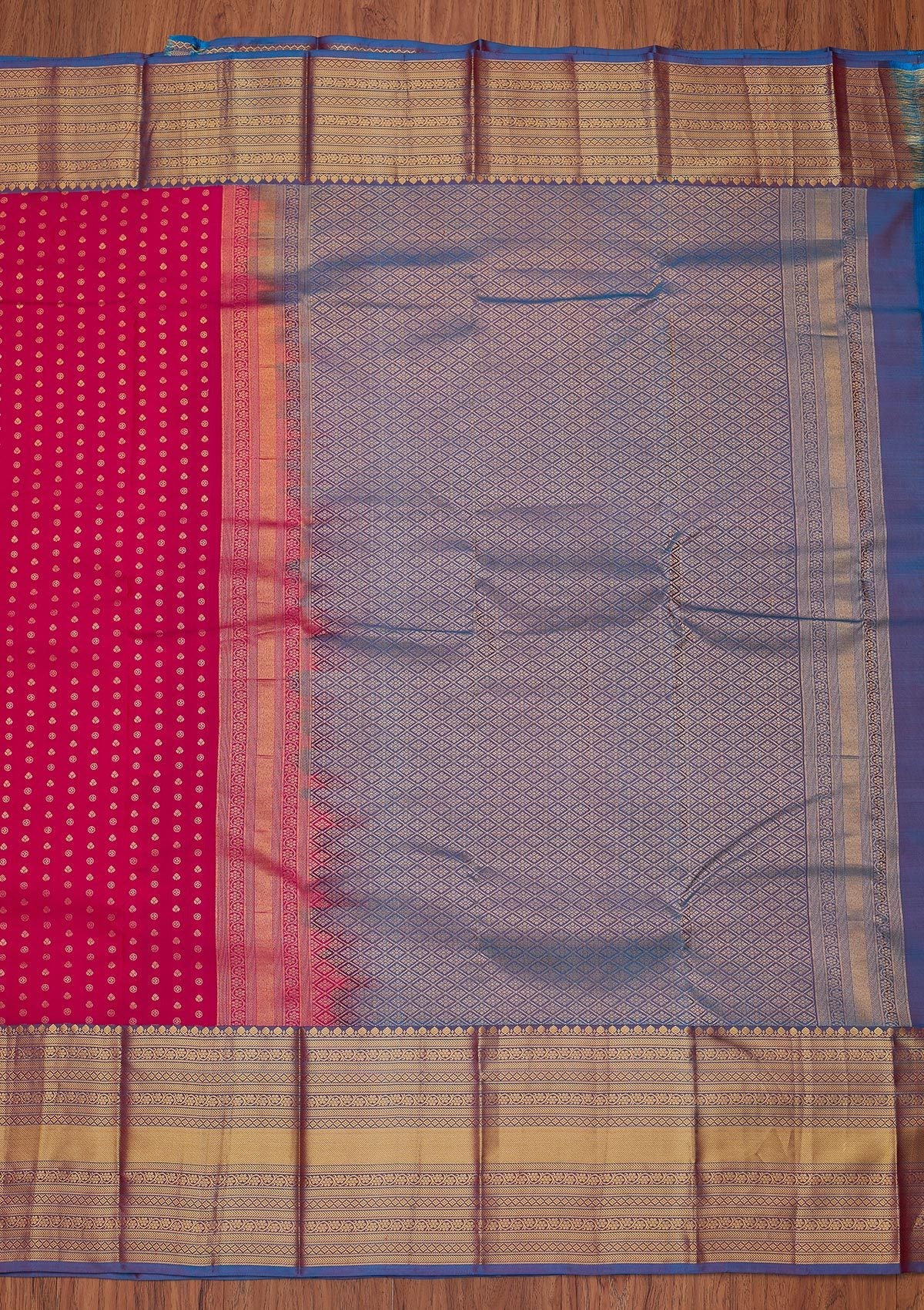 Rani Pink Zariwork Pure Silk Designer Unstitched Saree - Koskii