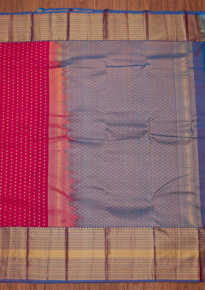 Rani Pink Zariwork Pure Silk Designer Unstitched Saree - Koskii
