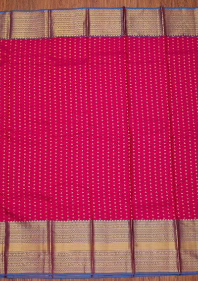 Rani Pink Zariwork Pure Silk Designer Unstitched Saree - Koskii