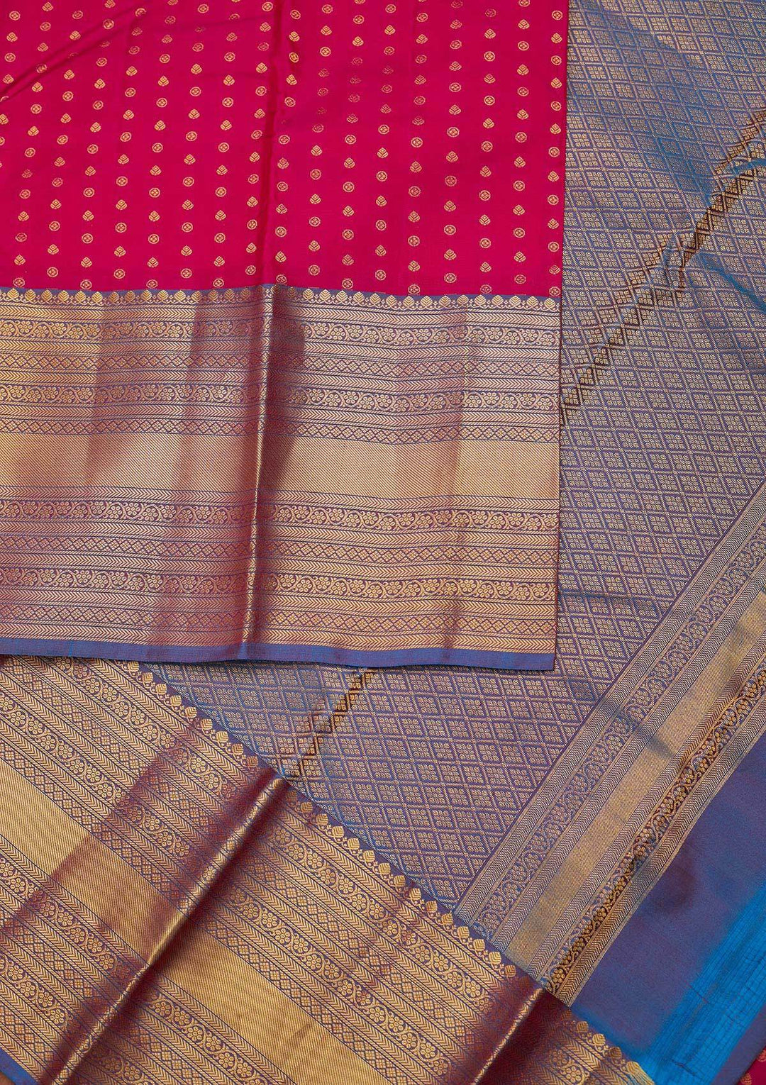 Rani Pink Zariwork Pure Silk Designer Unstitched Saree - Koskii