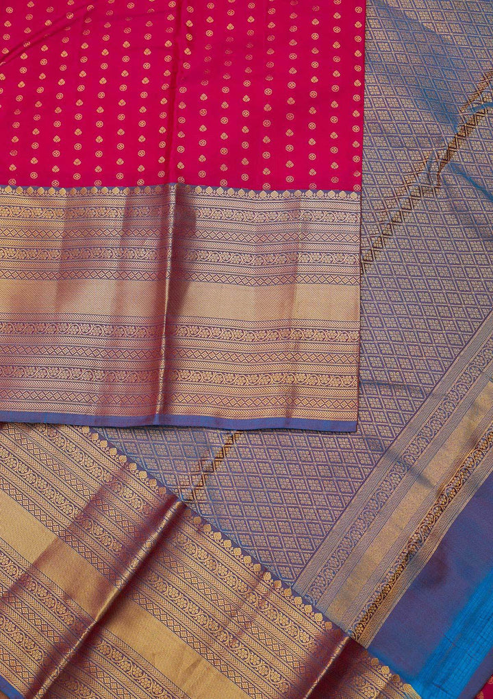 Rani Pink Zariwork Pure Silk Designer Unstitched Saree - Koskii