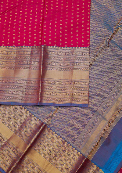 Rani Pink Zariwork Pure Silk Designer Unstitched Saree - Koskii