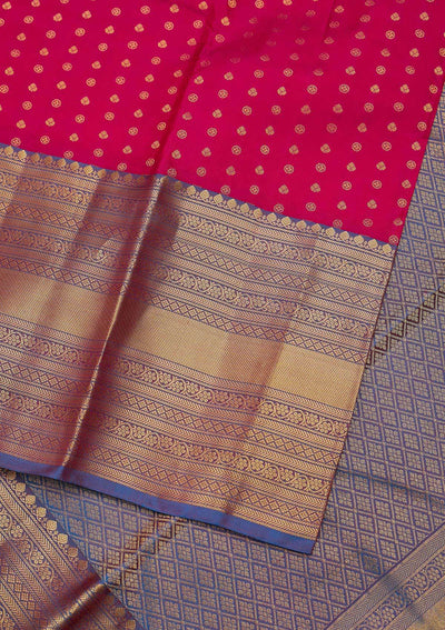 Rani Pink Zariwork Pure Silk Designer Unstitched Saree - Koskii