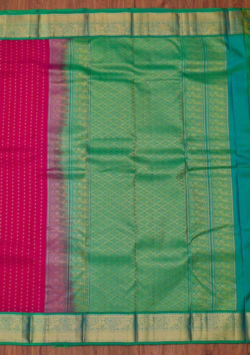Rani Pink Zariwork Pure Silk Designer Unstitched Saree - Koskii