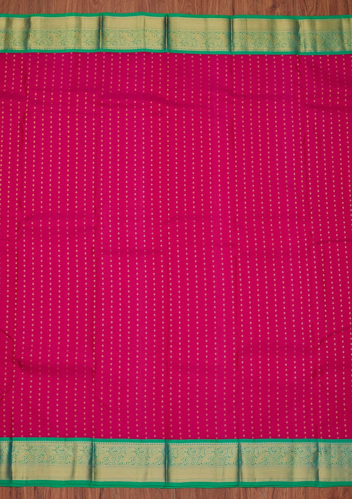 Rani Pink Zariwork Pure Silk Designer Unstitched Saree - Koskii