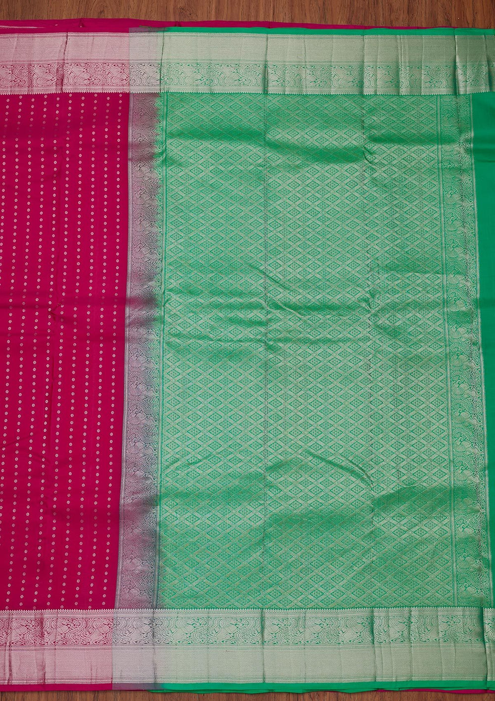 Rani Pink Zariwork Pure Silk Designer Unstitched Saree - Koskii