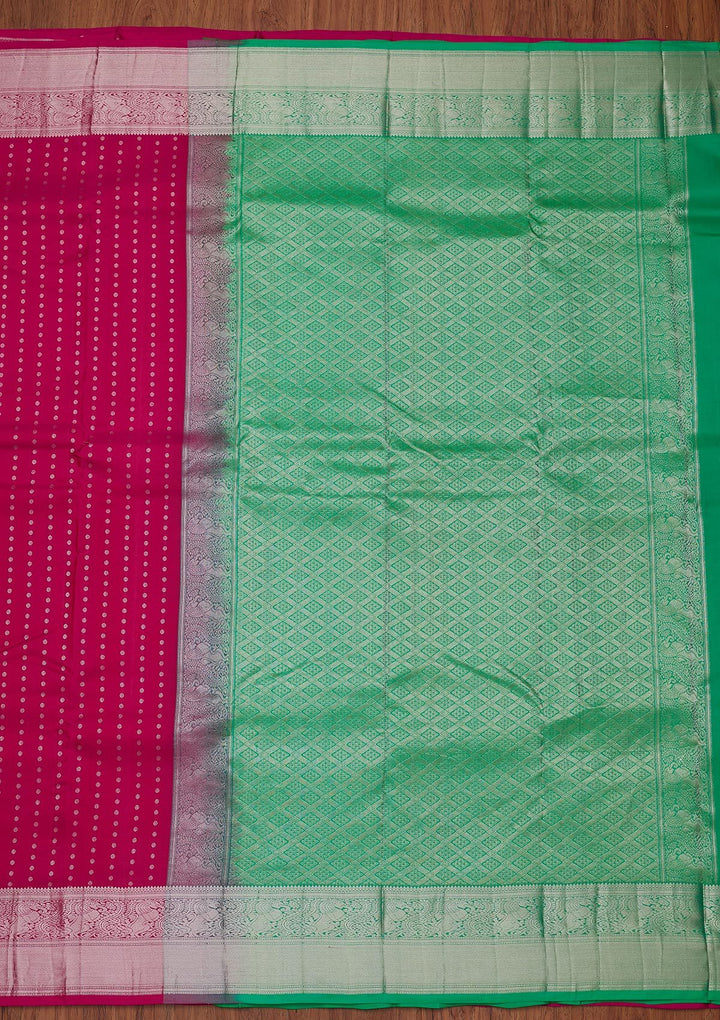 Rani Pink Zariwork Pure Silk Designer Unstitched Saree - Koskii