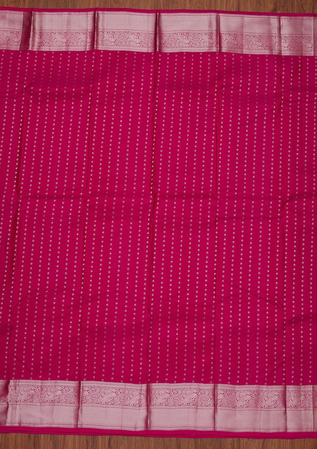 Rani Pink Zariwork Pure Silk Designer Unstitched Saree - Koskii