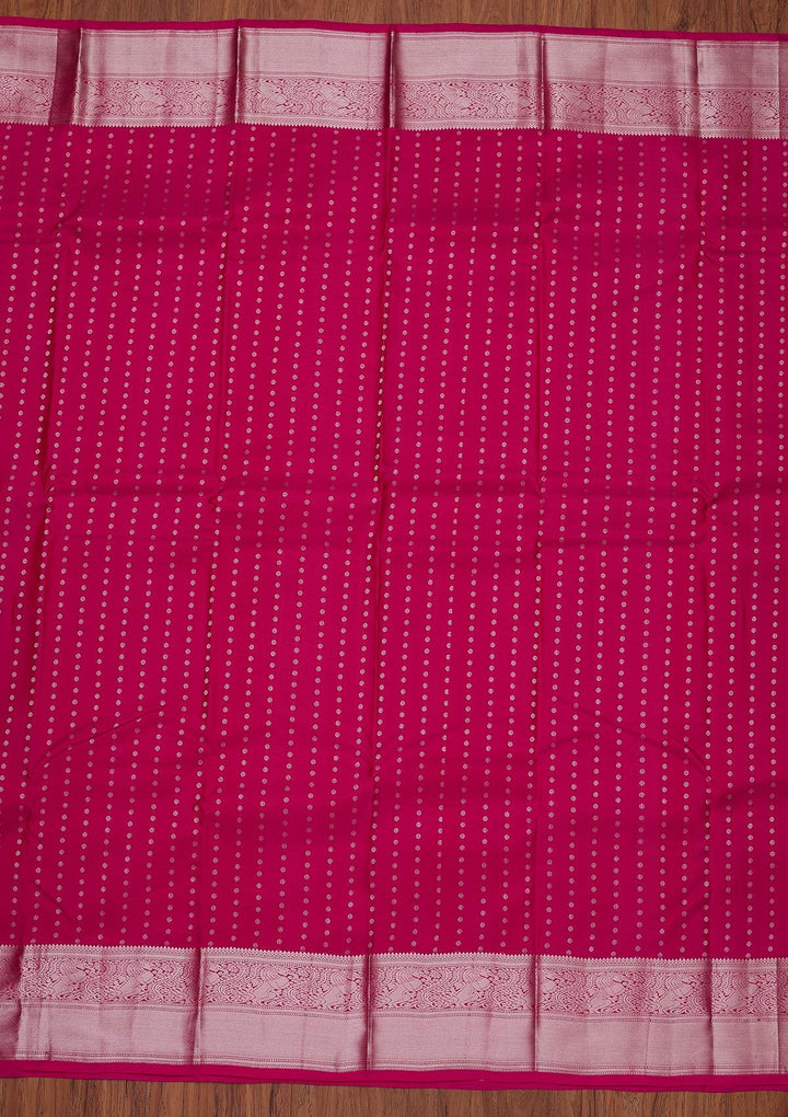 Rani Pink Zariwork Pure Silk Designer Unstitched Saree - Koskii