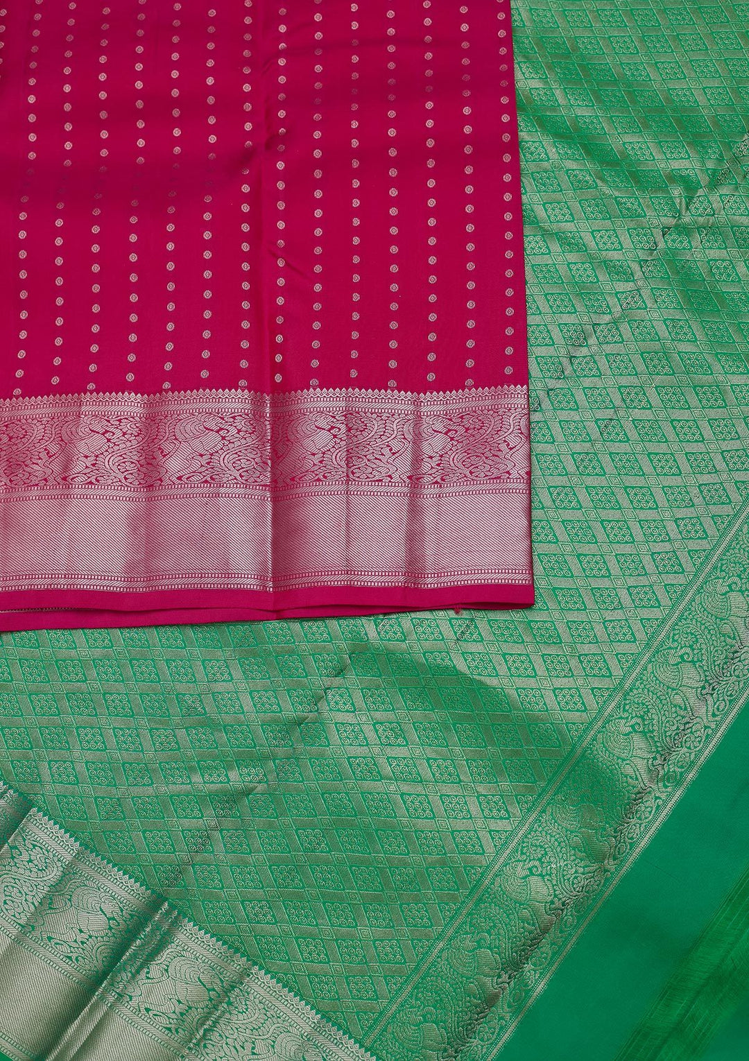 Rani Pink Zariwork Pure Silk Designer Unstitched Saree - Koskii