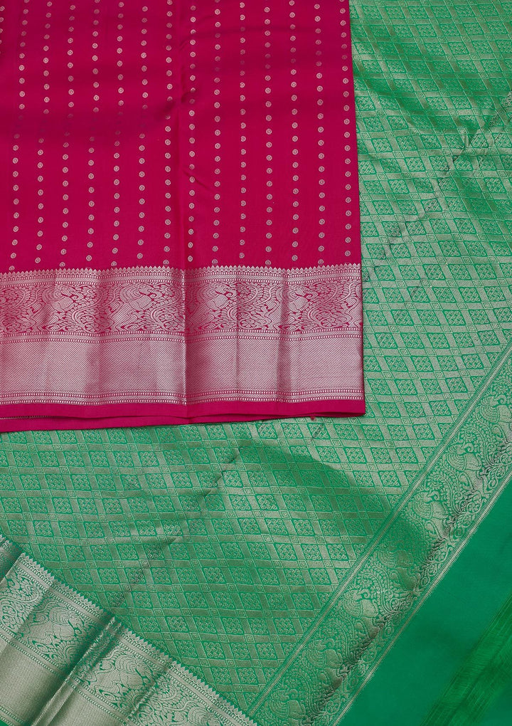 Rani Pink Zariwork Pure Silk Designer Unstitched Saree - Koskii