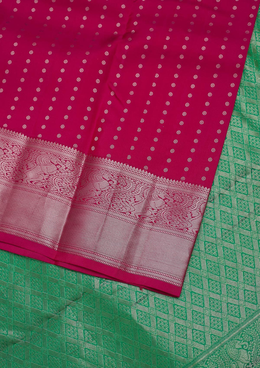 Rani Pink Zariwork Pure Silk Designer Unstitched Saree - Koskii