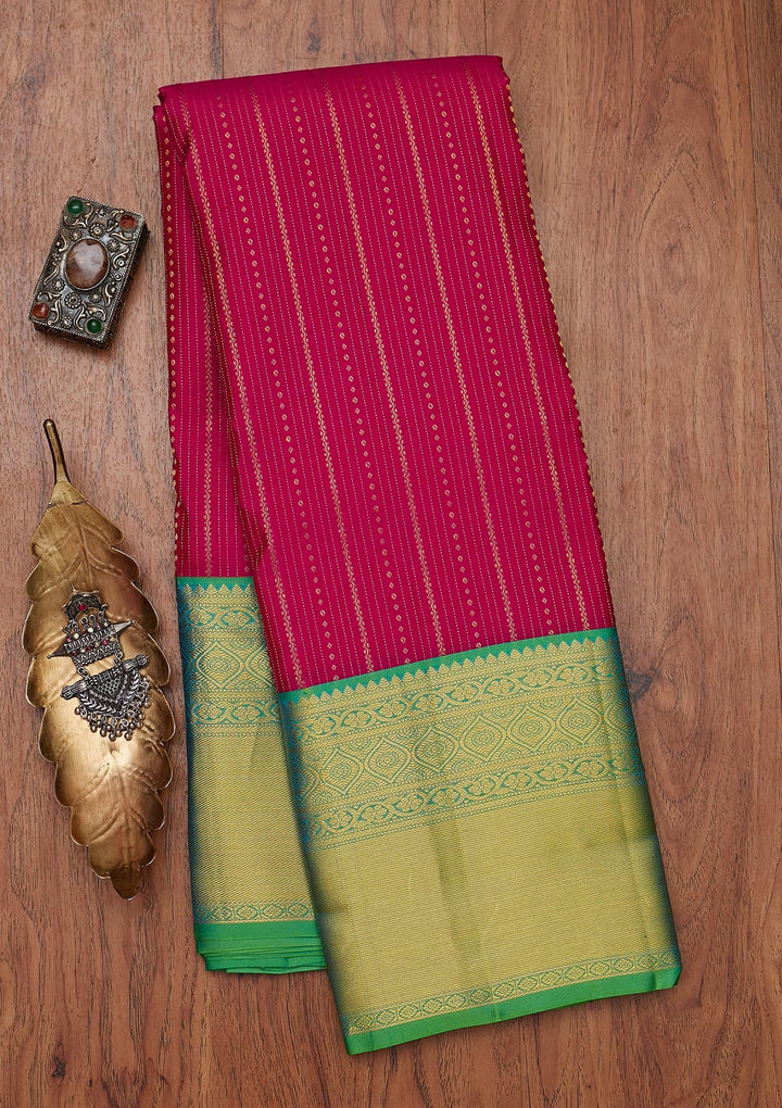 Rani Pink Zariwork Pure Silk Designer Unstitched Saree - Koskii