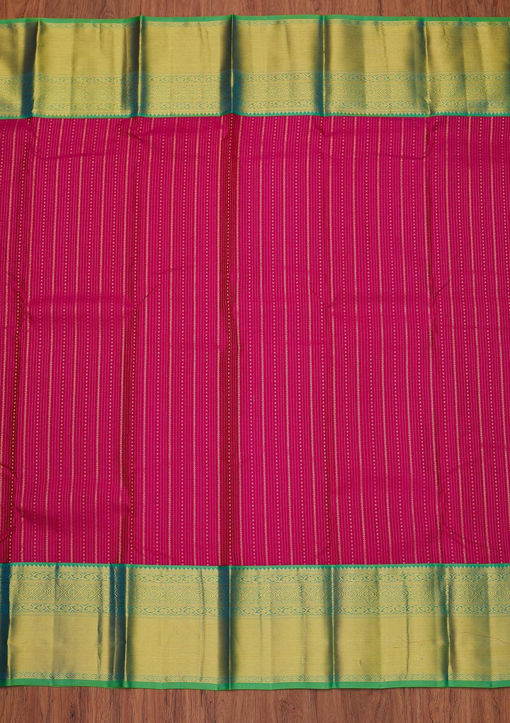 Rani Pink Zariwork Pure Silk Designer Unstitched Saree - Koskii