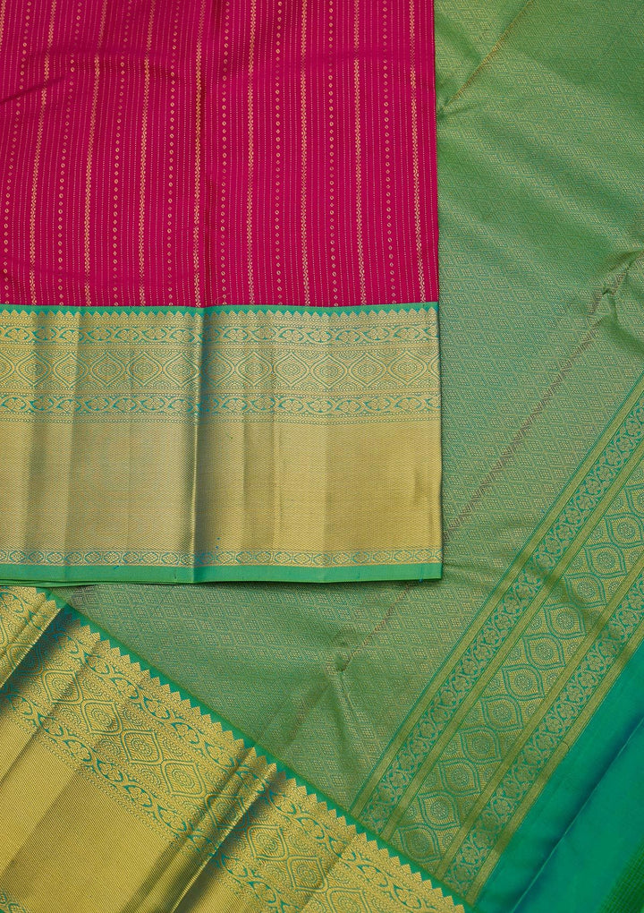 Rani Pink Zariwork Pure Silk Designer Unstitched Saree - Koskii