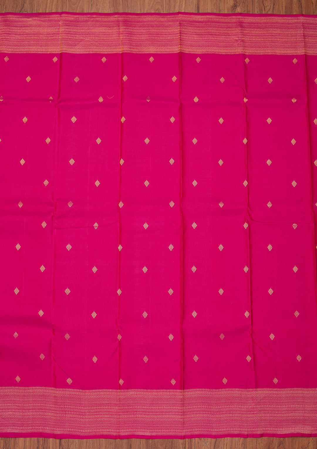 Rani Pink Zariwork Pure Silk Designer Unstitched Saree - Koskii