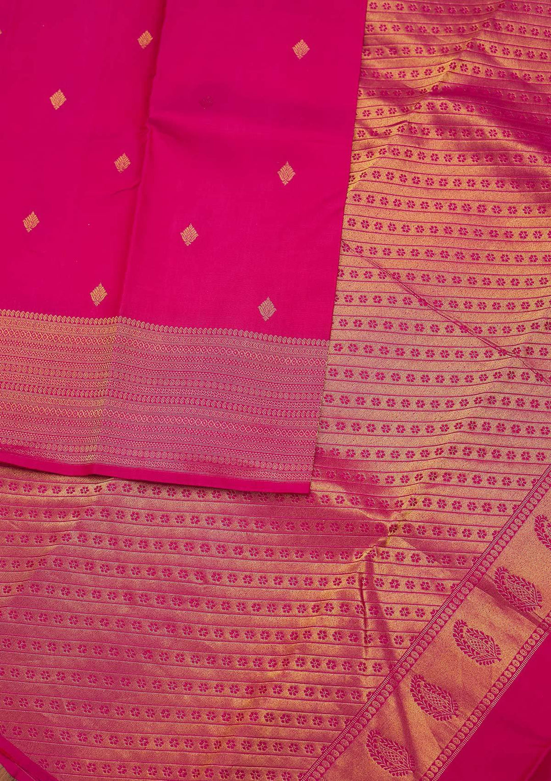 Rani Pink Zariwork Pure Silk Designer Unstitched Saree - Koskii