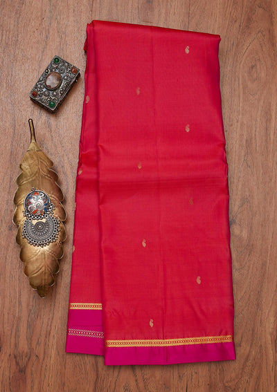 Rani Pink Zariwork Pure Silk Designer Unstitched Saree - Koskii