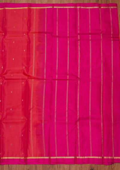 Rani Pink Zariwork Pure Silk Designer Unstitched Saree - Koskii