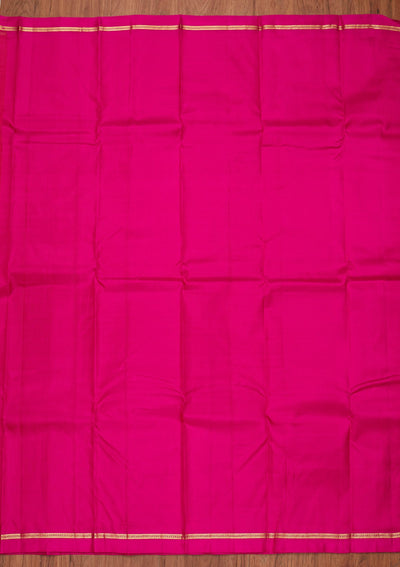 Rani Pink Zariwork Pure Silk Designer Unstitched Saree - Koskii