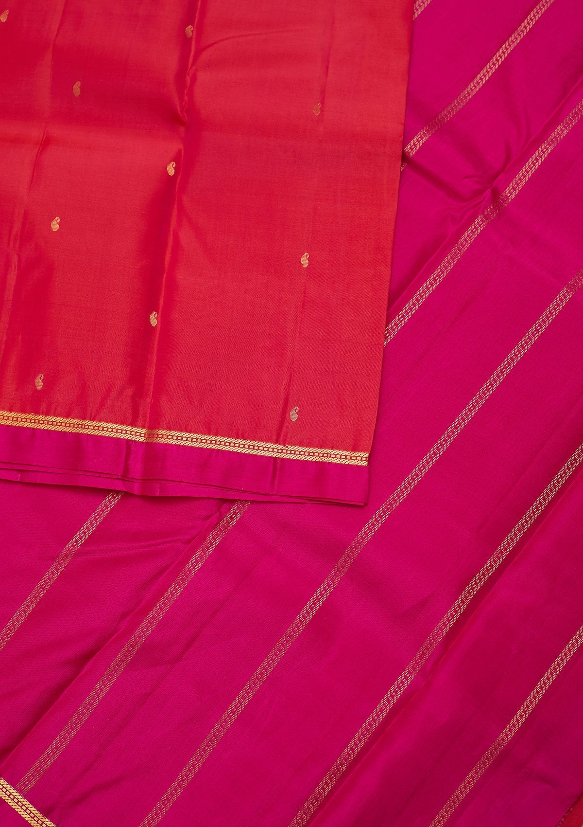 Rani Pink Zariwork Pure Silk Designer Unstitched Saree - Koskii