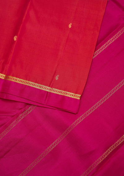 Rani Pink Zariwork Pure Silk Designer Unstitched Saree - Koskii