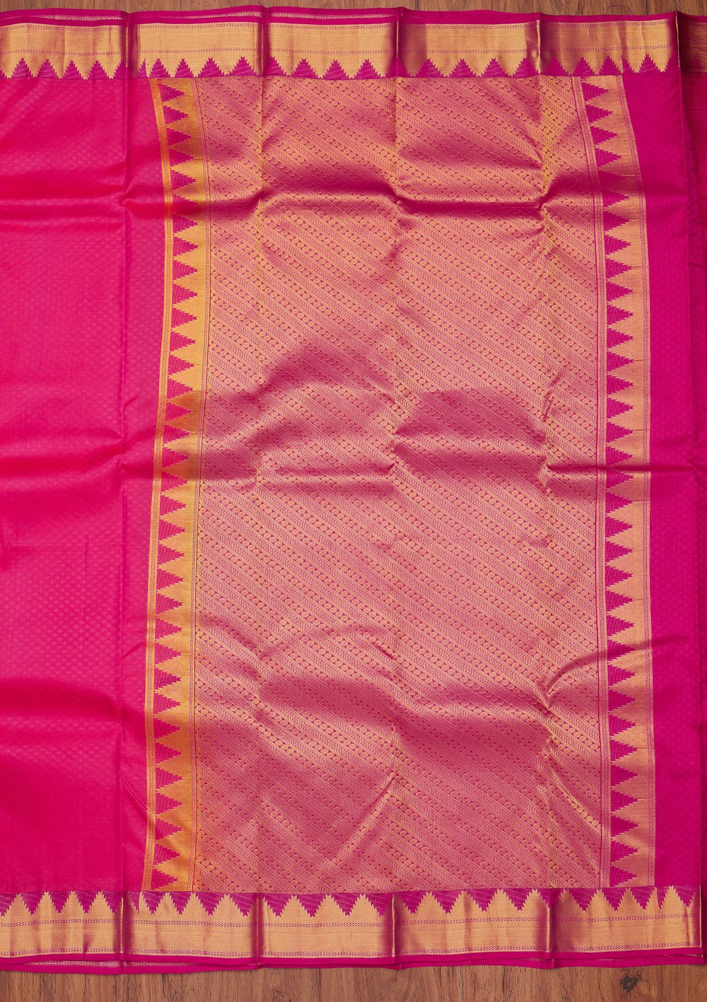 Rani Pink Zariwork Pure Silk Designer Unstitched Saree - Koskii