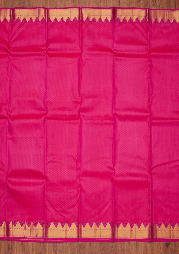 Rani Pink Zariwork Pure Silk Designer Unstitched Saree - Koskii