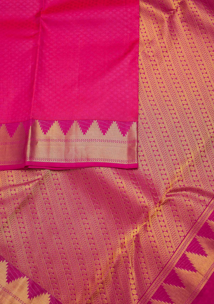Rani Pink Zariwork Pure Silk Designer Unstitched Saree - Koskii