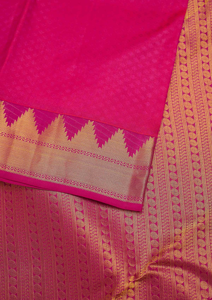 Rani Pink Zariwork Pure Silk Designer Unstitched Saree - Koskii