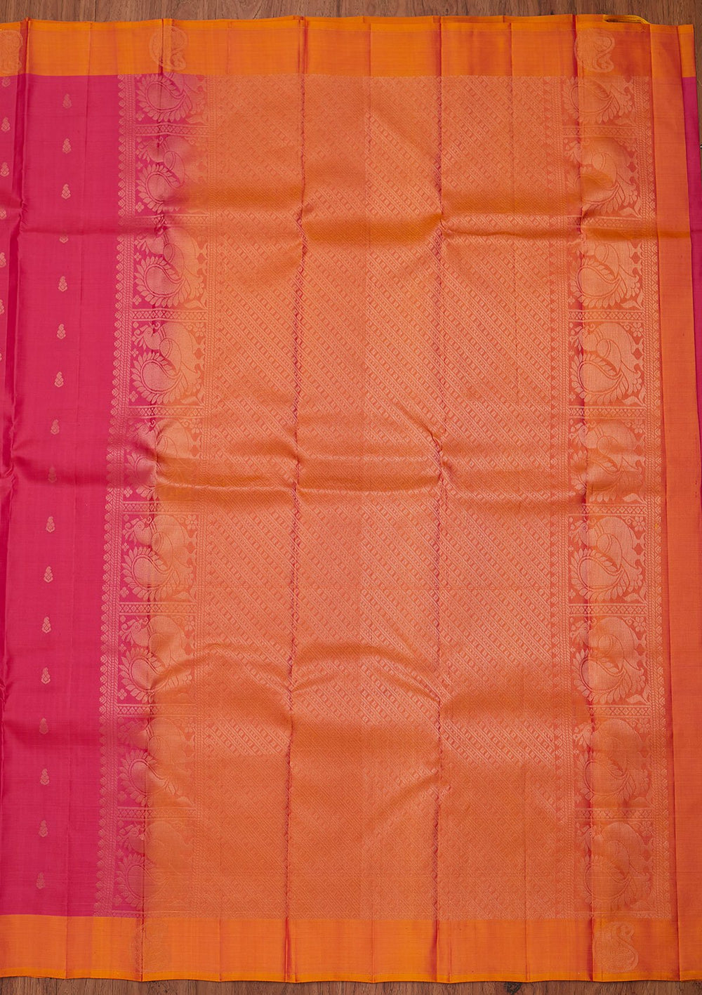 Rani Pink Zariwork Pure Silk Designer Unstitched Saree - Koskii