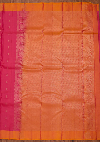 Rani Pink Zariwork Pure Silk Designer Unstitched Saree - Koskii