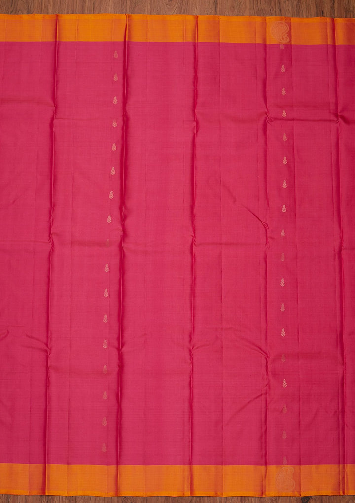 Rani Pink Zariwork Pure Silk Designer Unstitched Saree - Koskii