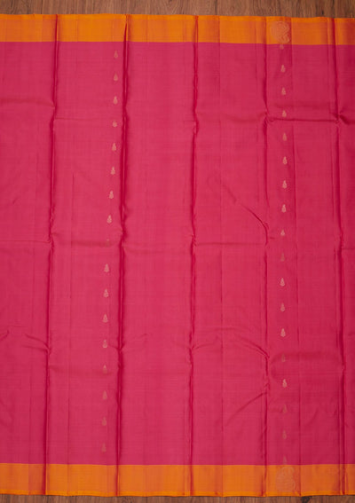 Rani Pink Zariwork Pure Silk Designer Unstitched Saree - Koskii