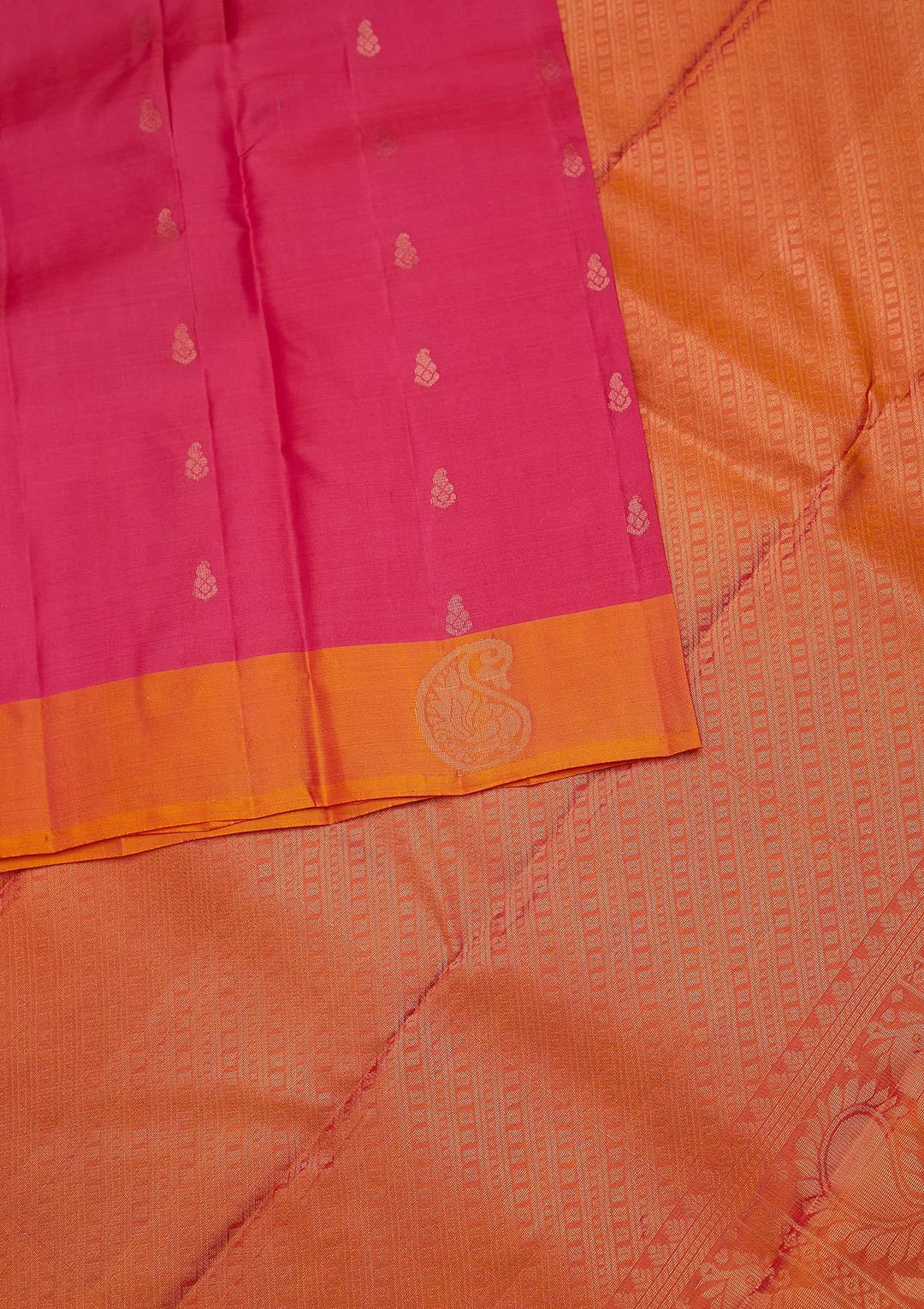Rani Pink Zariwork Pure Silk Designer Unstitched Saree - Koskii